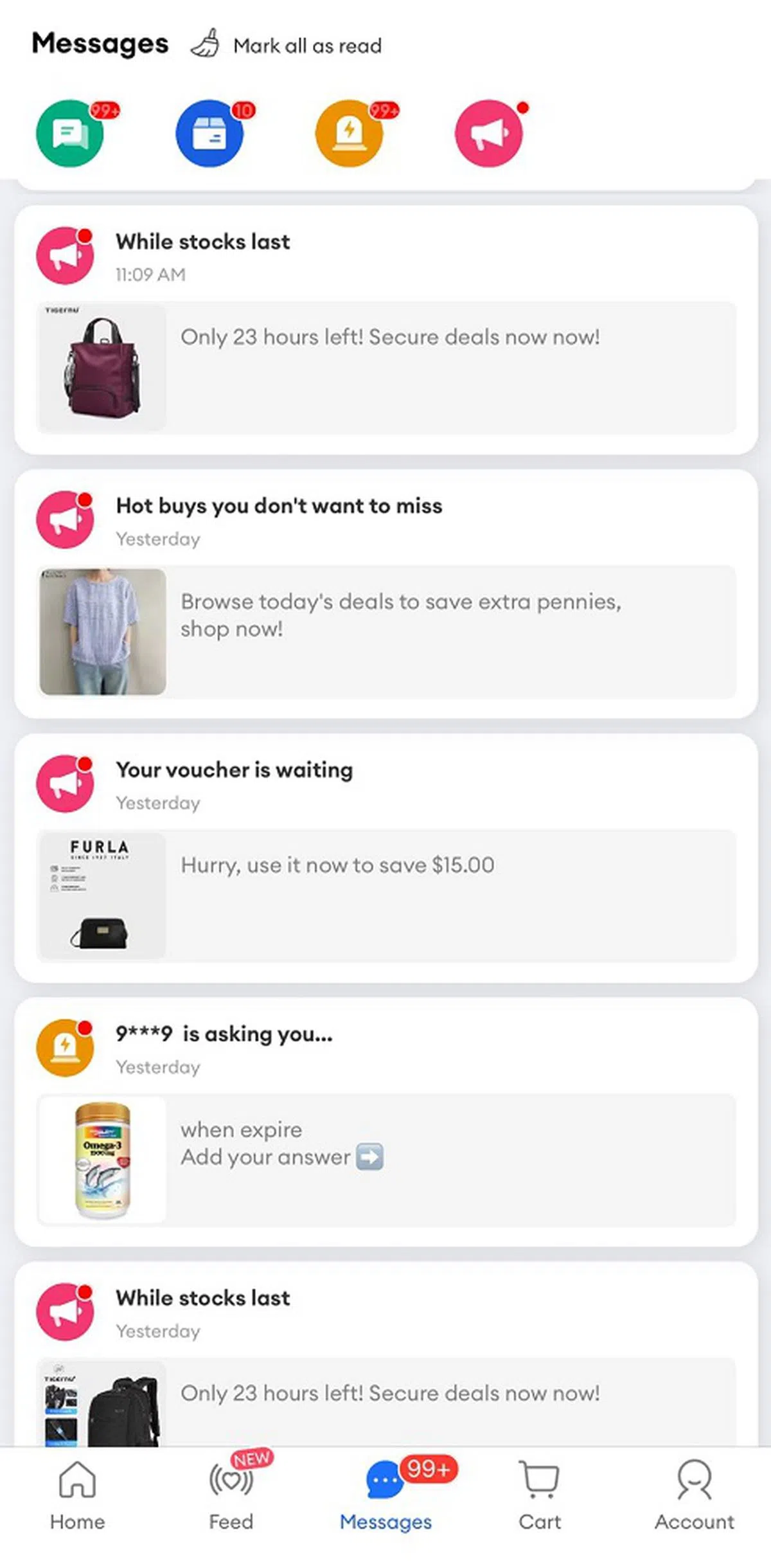 网购平台会给你发成千上万个引诱你买东西的“提醒”信息。（红蚂蚁截图）