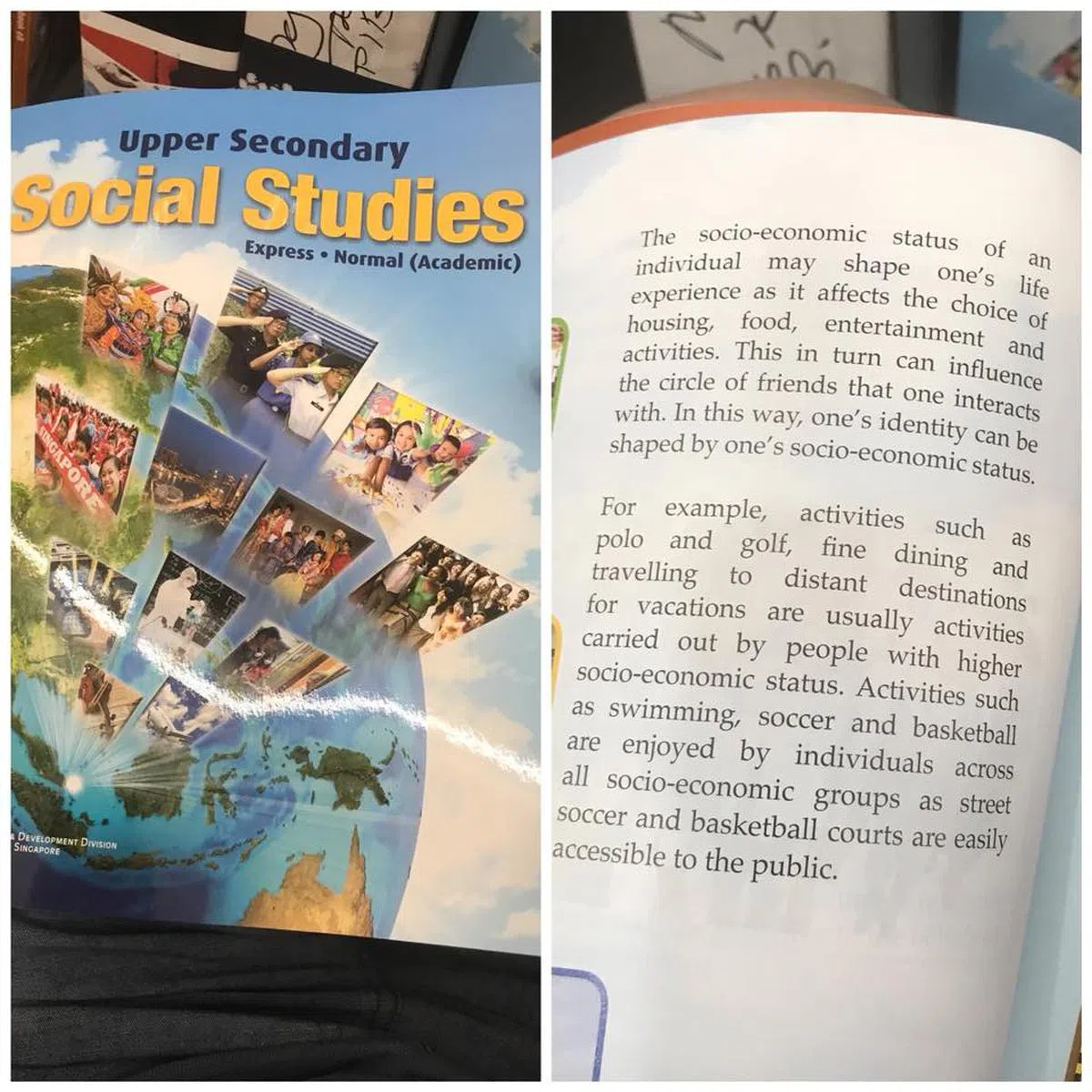  有网民上传了由教育部编写的中学高年级段社会认知课本内容截图，批评官方编写的内容也不尽人意。（面簿） 