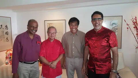 （左起）民主党主席淡马亚教授（Paul Tambyah）、行动党前国会议员陈清木、民主党秘书长徐顺全及工人党秘书长毕丹星。（取自淡马亚面簿）