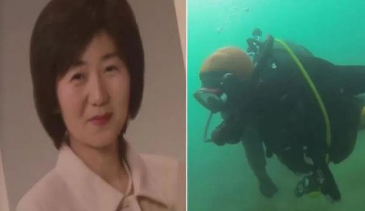  高松的妻子（左图）以及潜水中的高松。（互联网） 
