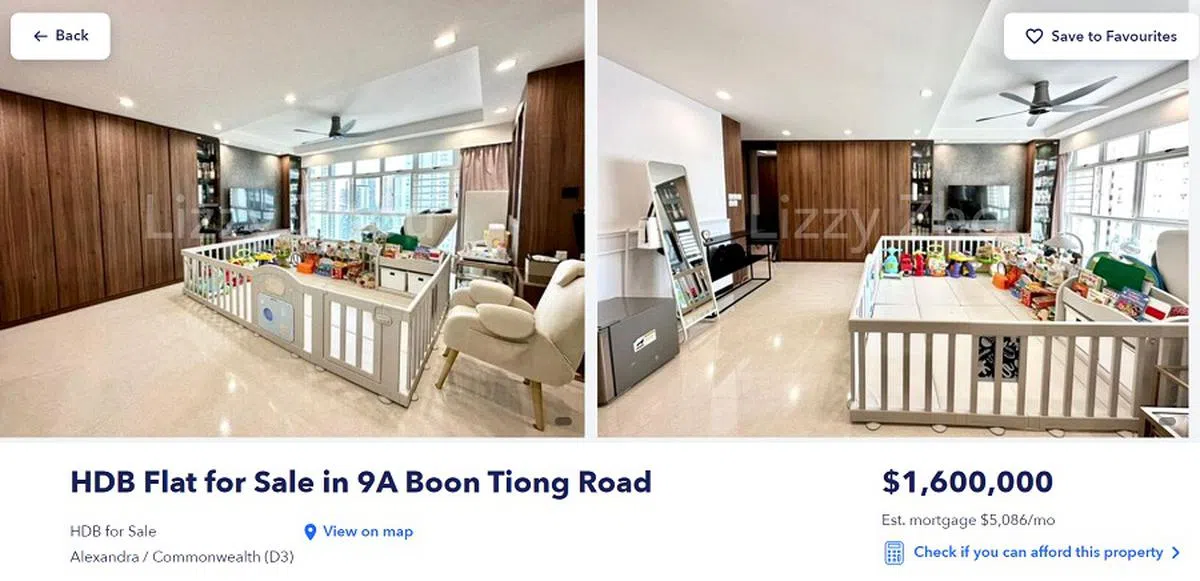 文忠路一间五房式组屋以160万元求售。（截图）