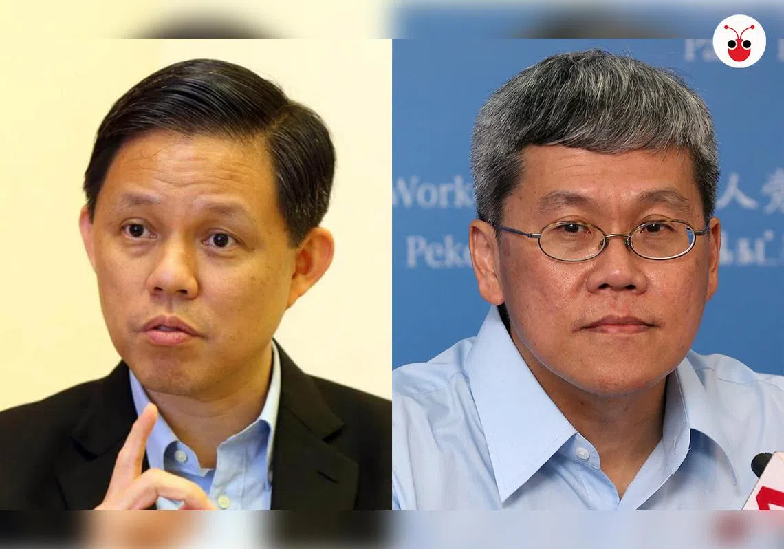 就账目审查问题，热门总理接班人之一的陈振声和反对党工人党议员方荣发昨天在国会交锋约20分钟。（曾庆祥制图）