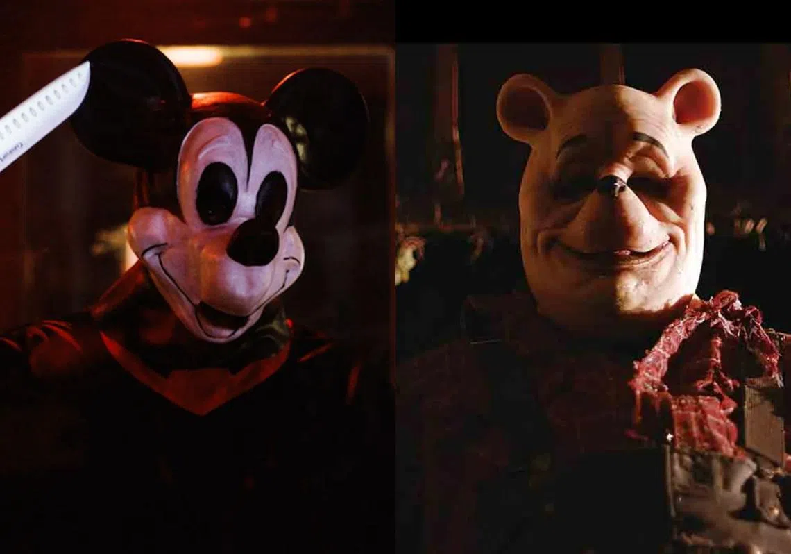 小熊维尼（右）和米奇老鼠（左）相继再智慧产权逾期后沦为恐怖片主角（红蚂蚁制图）