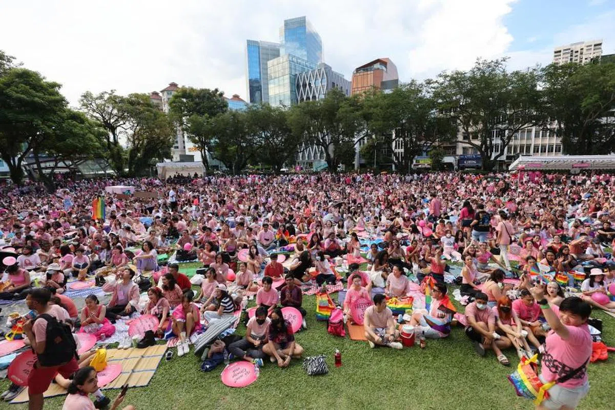 因疫情停办两年的“粉红点”（Pink Dot）集会18日在芳林公园举行。（联合早报）