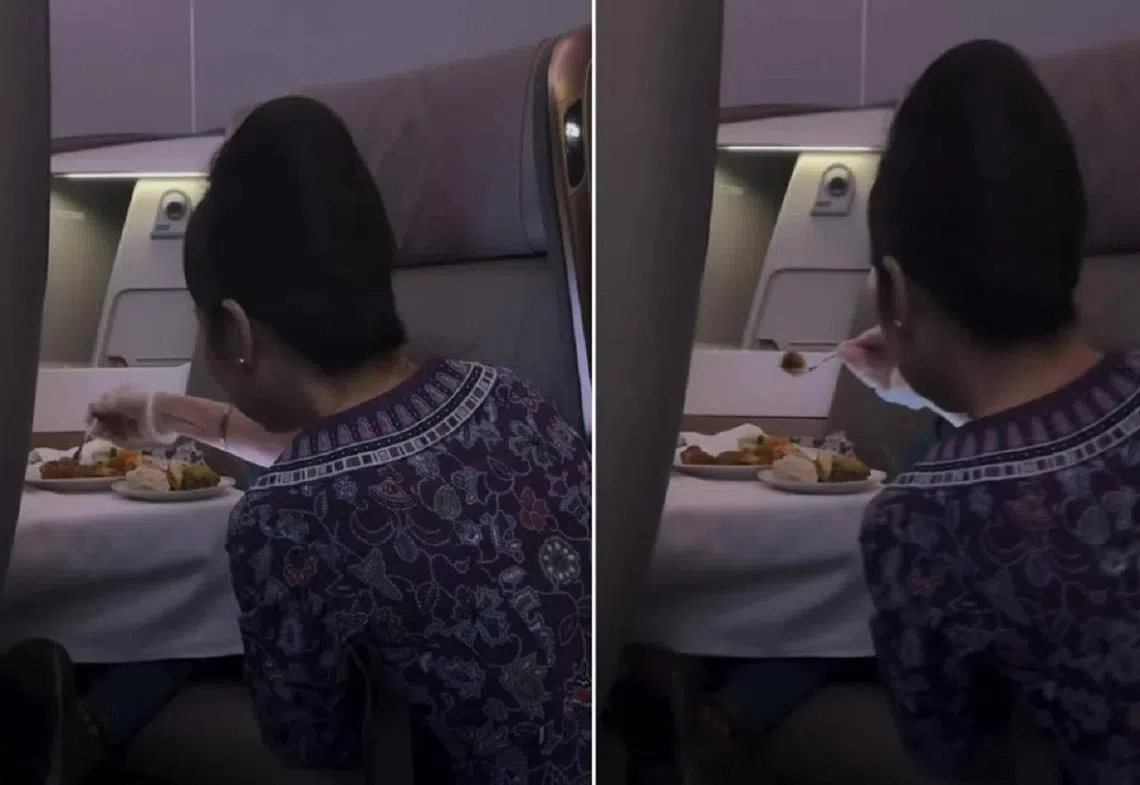 设计对白：“来，空姐阿姨喂你吃饭饭。”（视频截图）