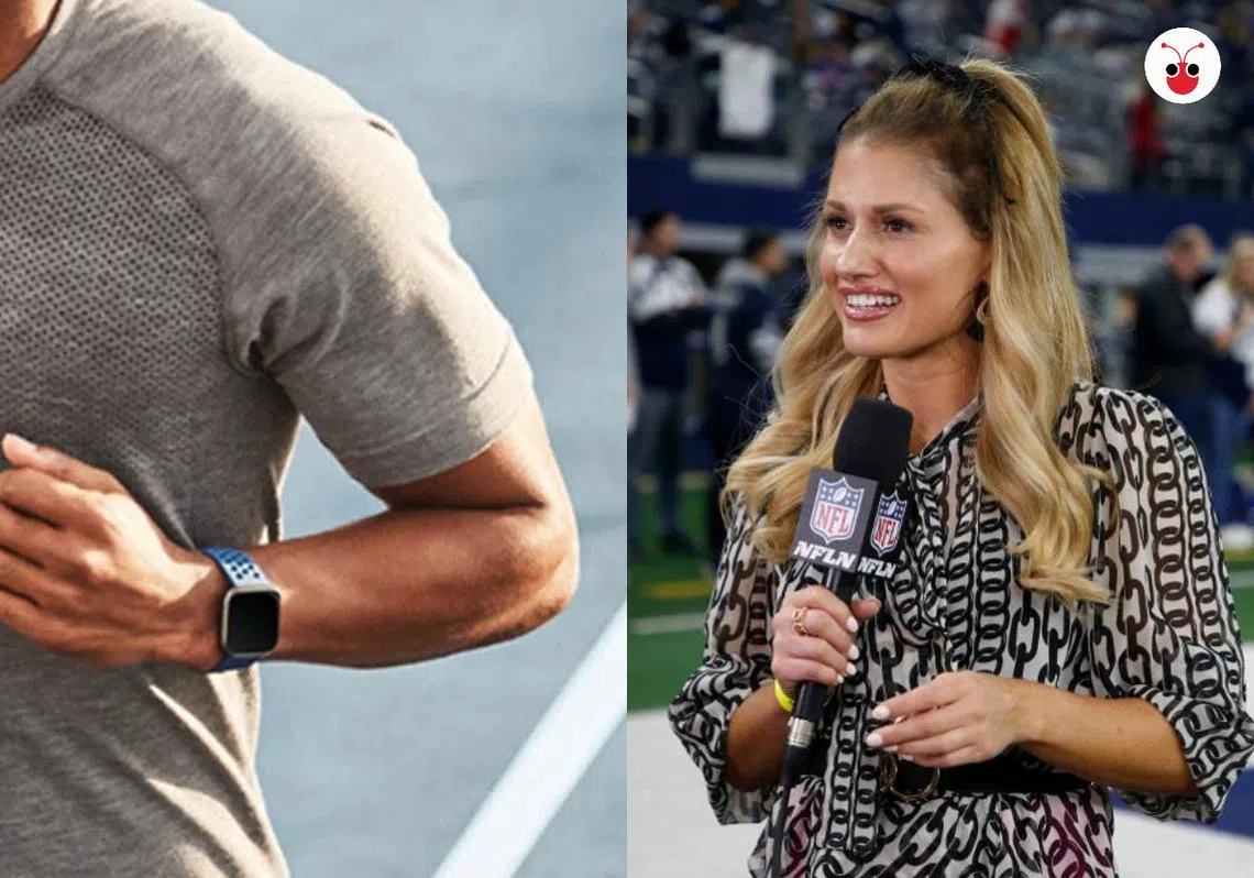 美国体育女记者珍·斯莱特（右）用智慧手环抓包男友偷吃。（李国豪制图，左为示意图）