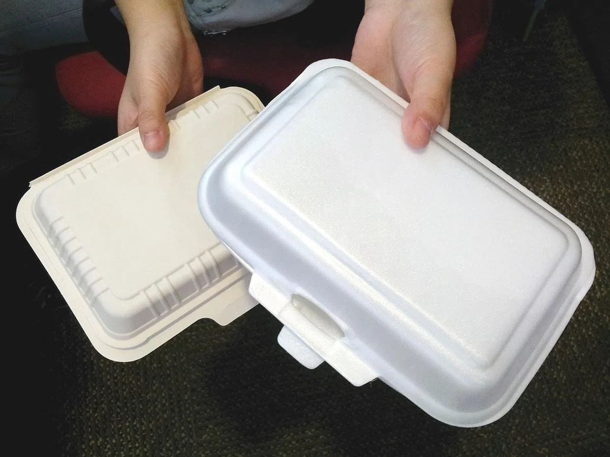 纸质盒子与泡沫塑料盒子。（新明日报档案照片）