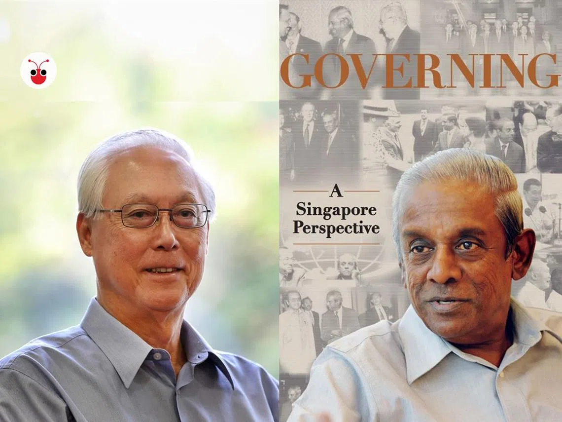 吴作栋（左）和贾古玛都是新加坡第二代领袖，不在朝中多年，还关心朝中事。（红蚂蚁制图）