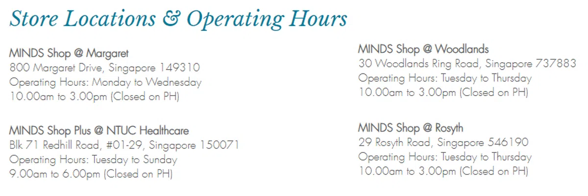  *注：MINDS Shop Plus @NTUC Healthcare 分店没有接受捐赠的服务。 