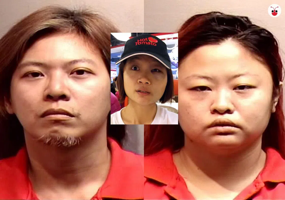 潘学泉（左）和陈惠珍（右）两人原本被控谋杀余玉莲（中），过后改控使用危险武器重伤罪，引发网络舆论争议。（谢静怡制图） 