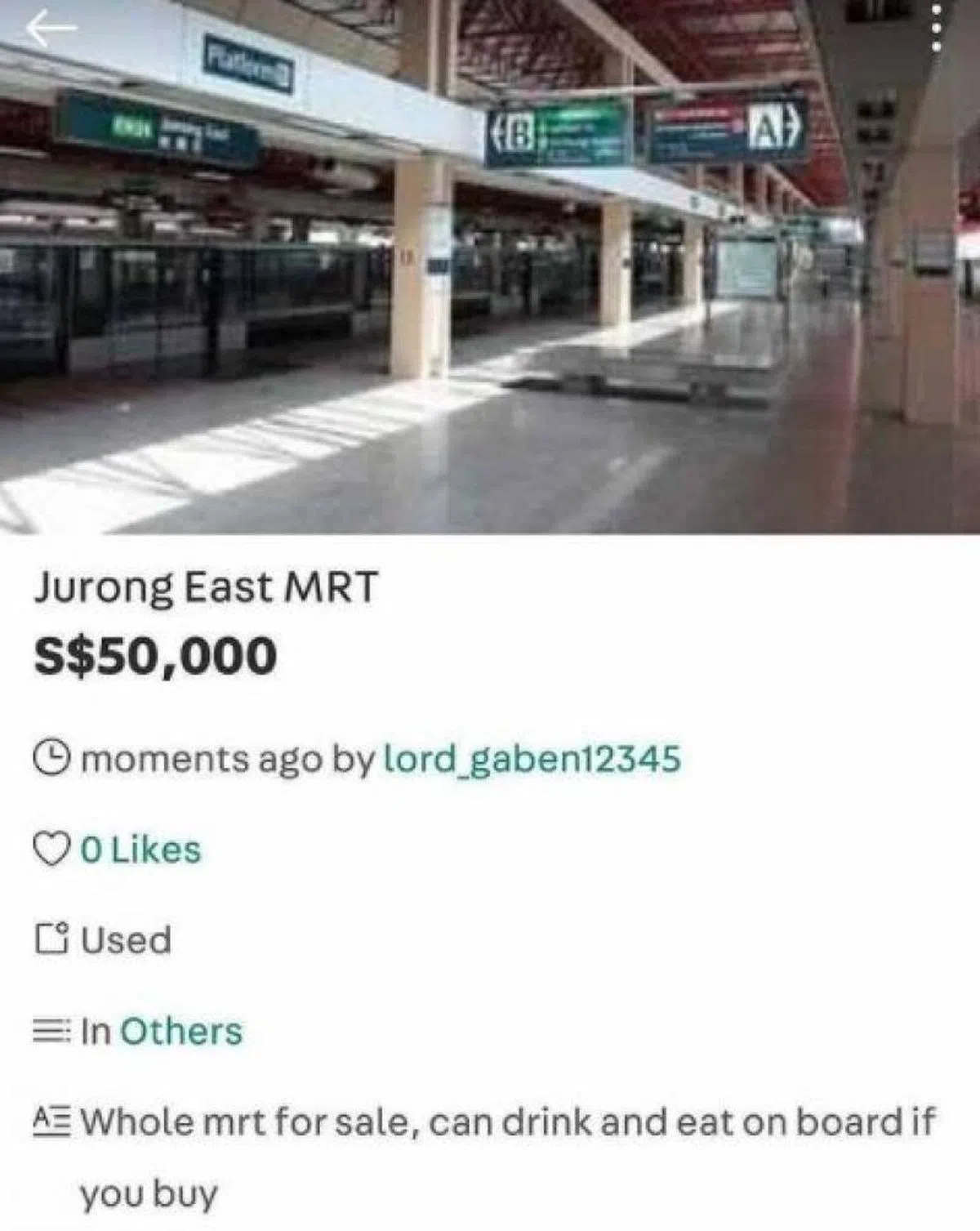  5万元的裕廊东地铁站“似乎不贵”？（sell.singapore Instagram） 