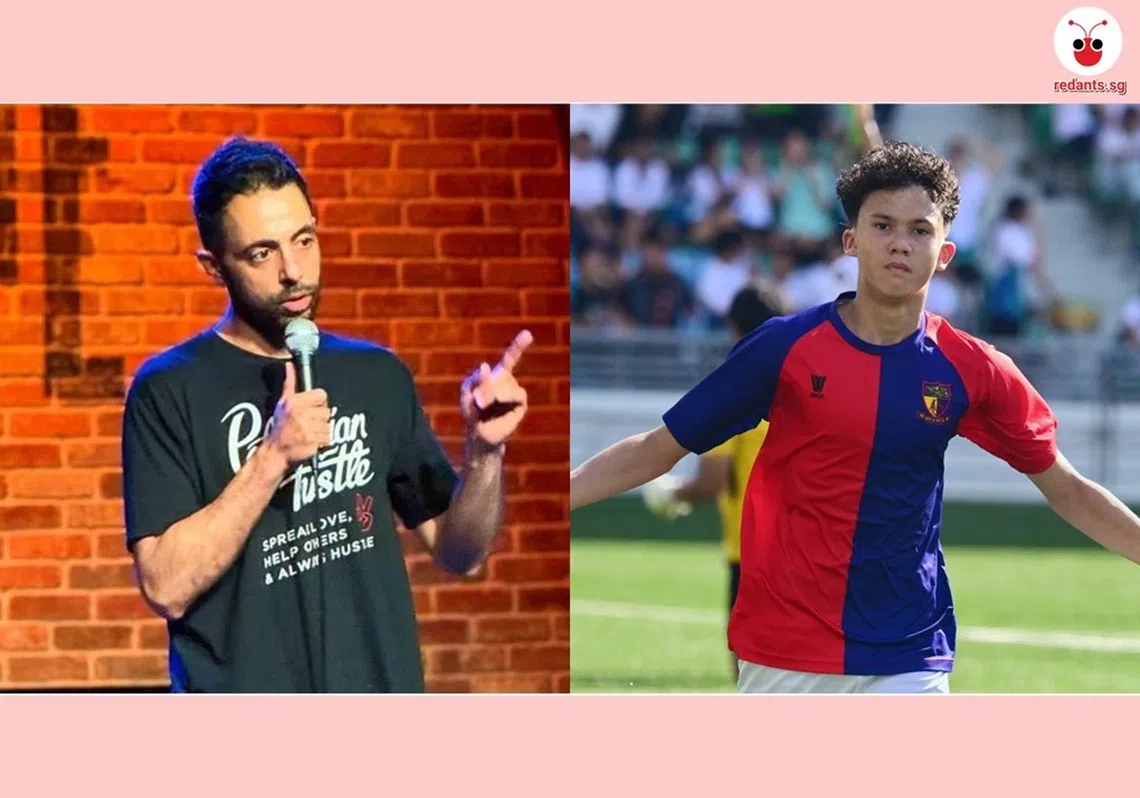 最近在新加坡互联网上热议的两个焦点：美国脱口秀演员奥贝德（左）和新加坡青年国脚米卡（右）。