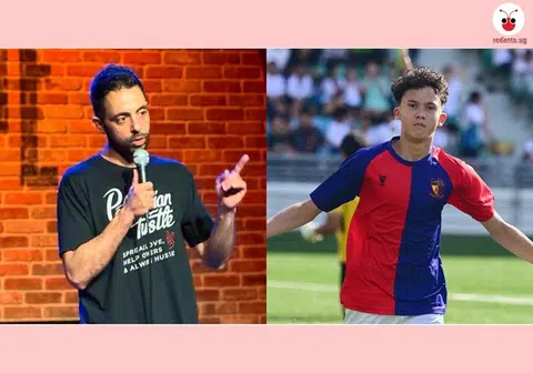 最近在新加坡互联网上热议的两个焦点：美国脱口秀演员奥贝德（左）和新加坡青年国脚米卡（右）。