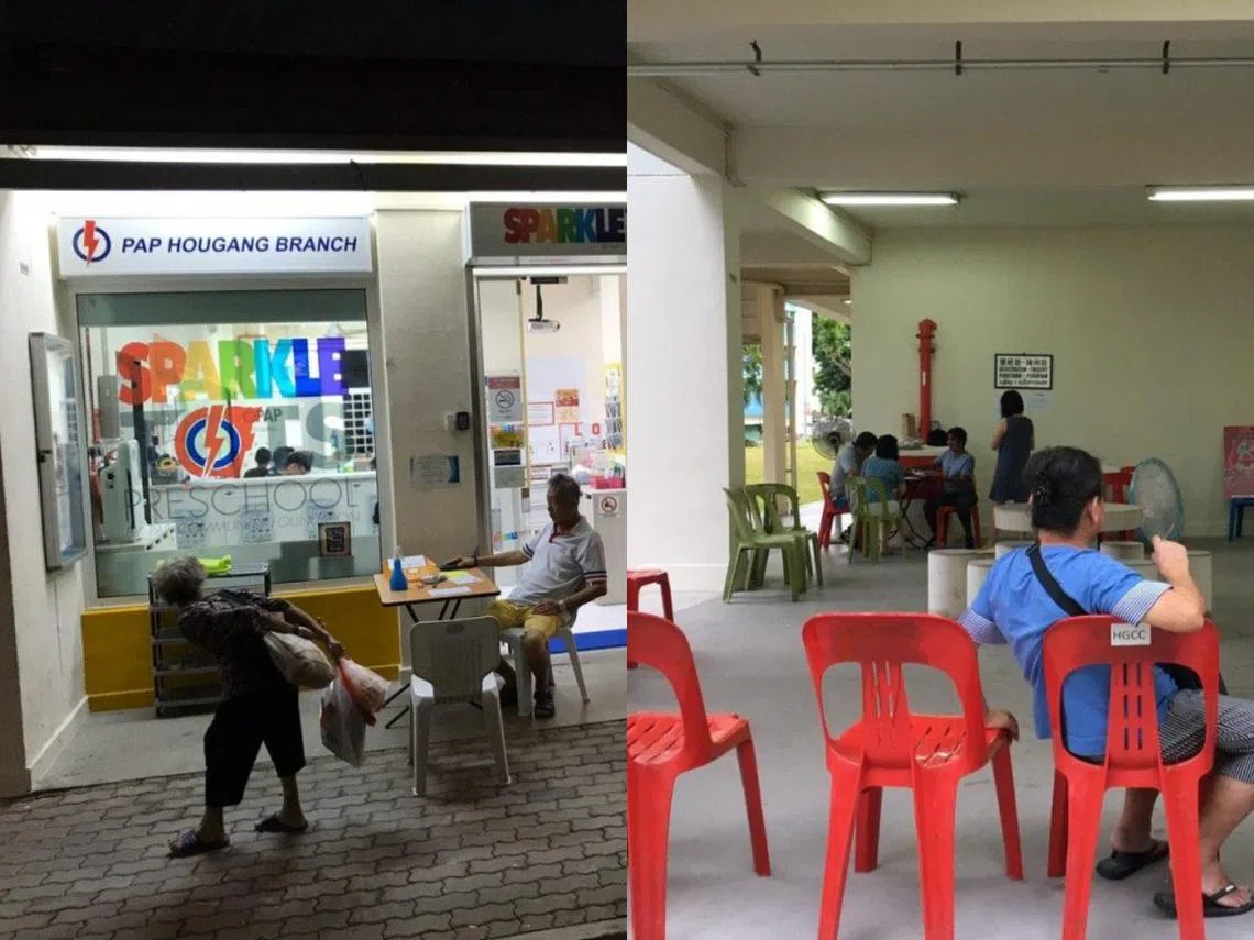 以往，行动党和工人党每周在同一天同一时间在后港单选区举行接见选民活动。图左是行动党基层顾问李宏壮接见选民的地点，图右是该区议员方荣发的地点。（Rice Media)