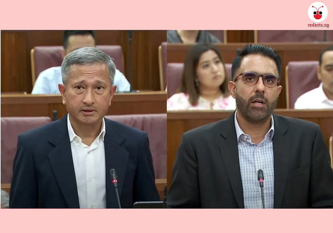 （左起）外交部长维文和反对党领袖毕丹星。（红蚂蚁制图）