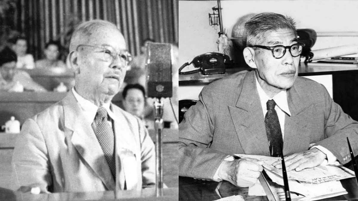 慈善家陈嘉庚（左）与李光前。（档案照，红蚂蚁制图）