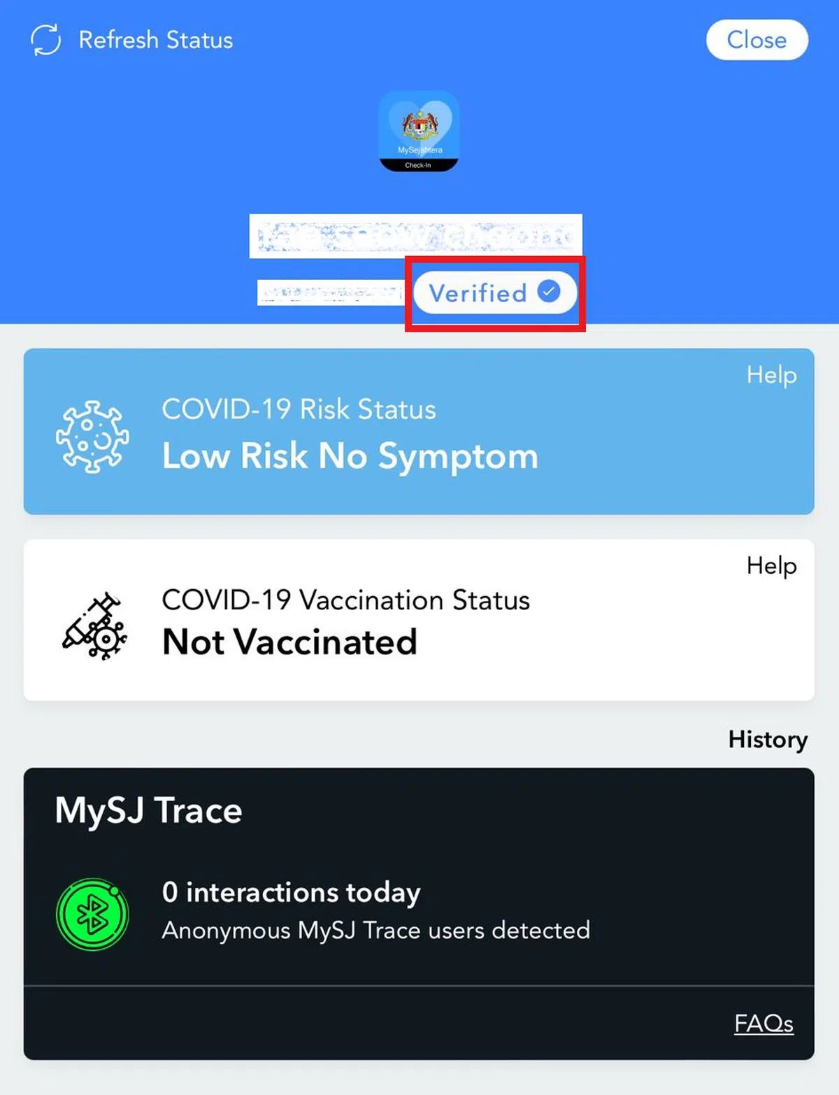MySejahtera应用上出现“Verified”（已认证）后，海关人员一般都会放行。（蚁粉提供）