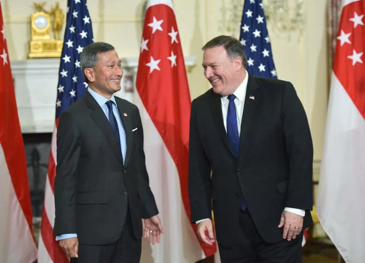  6月5日，我国外长维文在华盛顿与美国国务卿蓬佩奥会面。（法新社） 