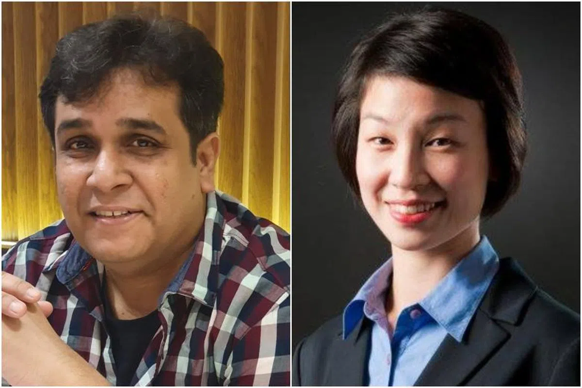  由新加坡前进党脱离出来的该党前副主席李娟（右）和前党员拉维（左）5月29日通过视讯宣布设立“小红点同心党”（Red Dot United）。（海峡时报） 