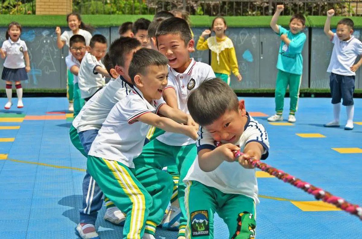  中国学童。（法新社） 