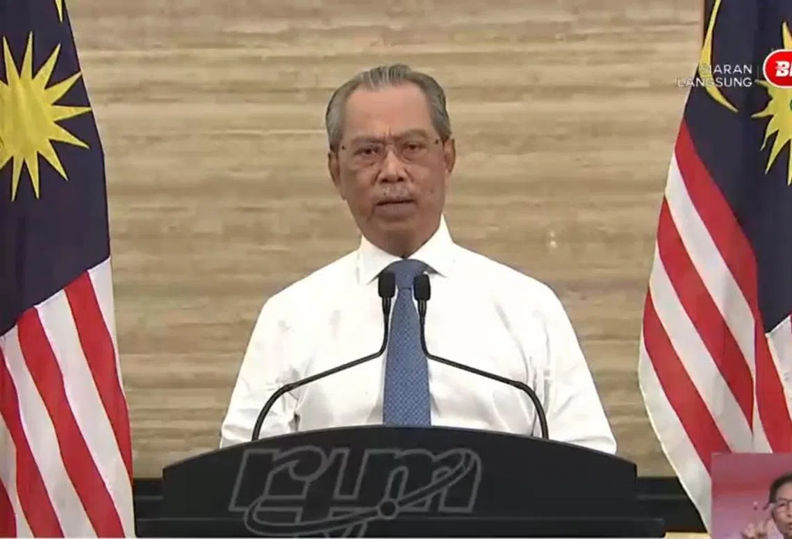 慕尤丁宣布在马国部分州属重启行管令。（视频截图）