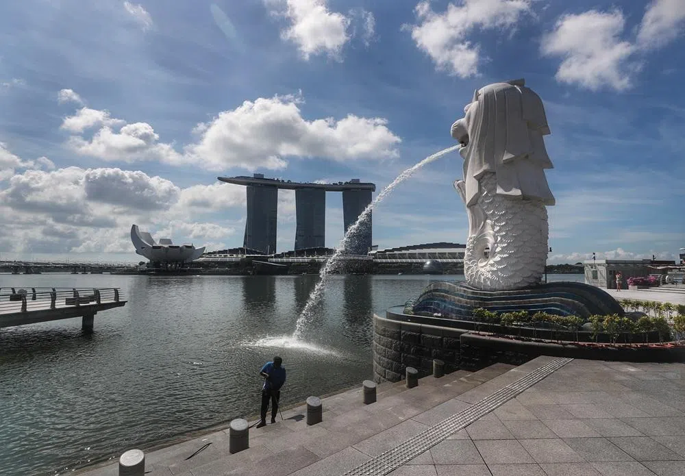 2020年4月，新加坡实施冠病疫情阻断措施后，空荡荡的鱼尾狮公园。