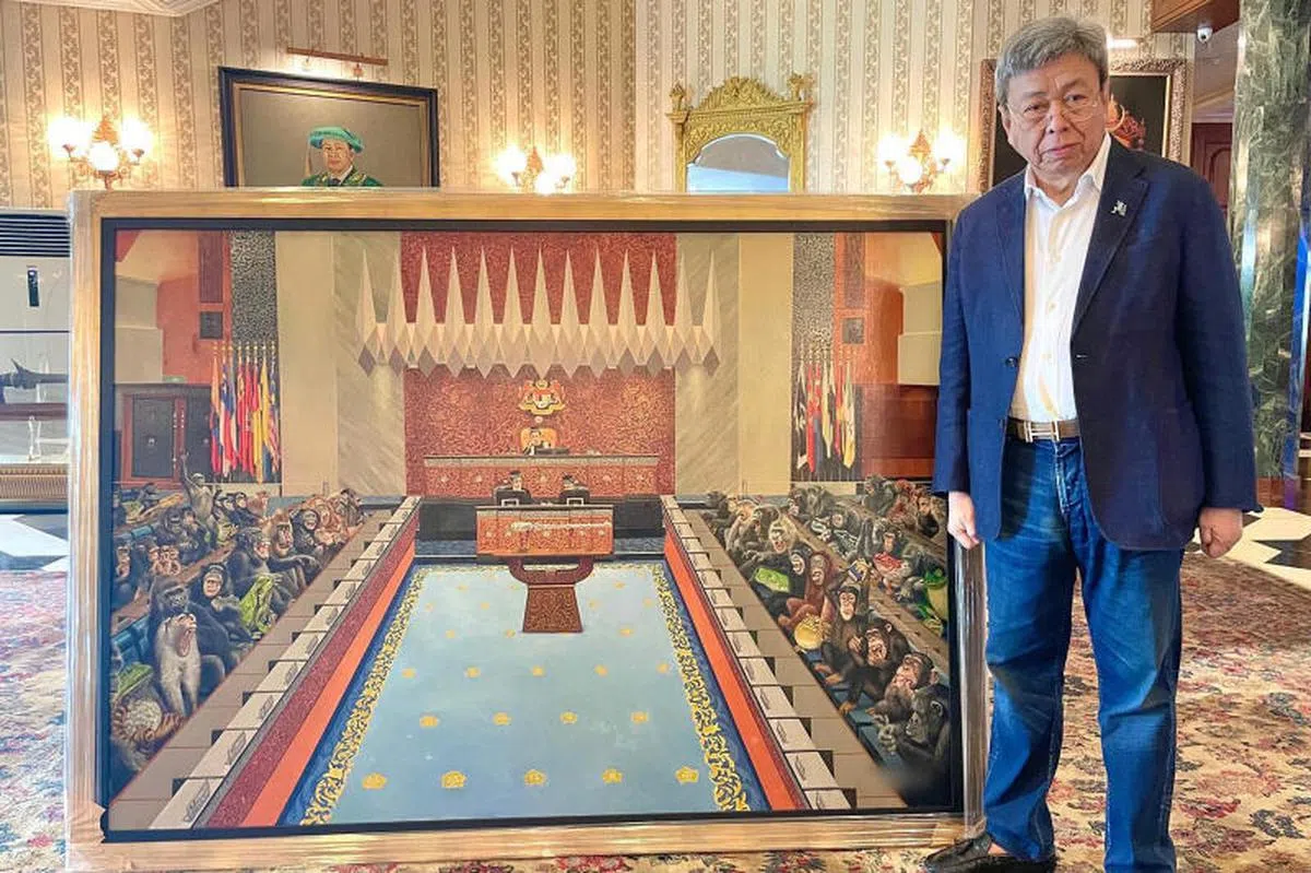 雪州苏丹购买了一幅隐喻马国政治现状的画作。（雪州王室办公室）