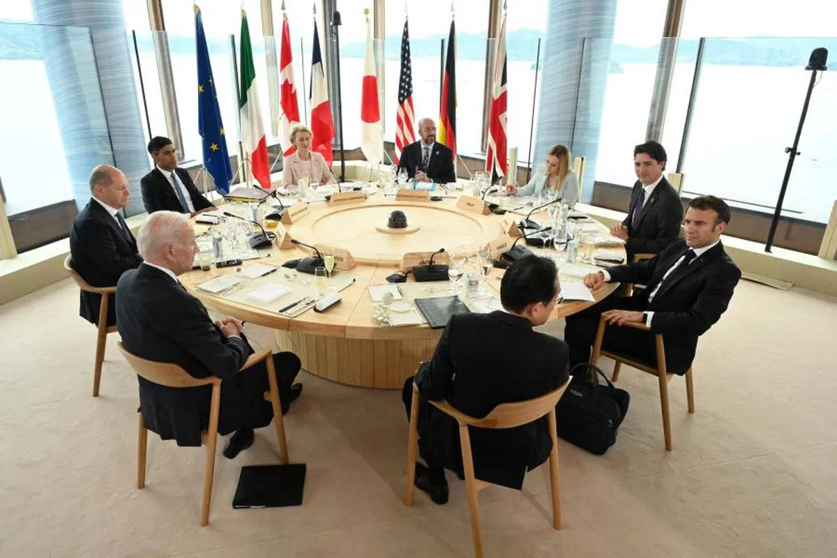 G7领导人、欧盟欧盟委员会主席及欧洲理事会主席参与在日本广岛举行的峰会。（路透社）