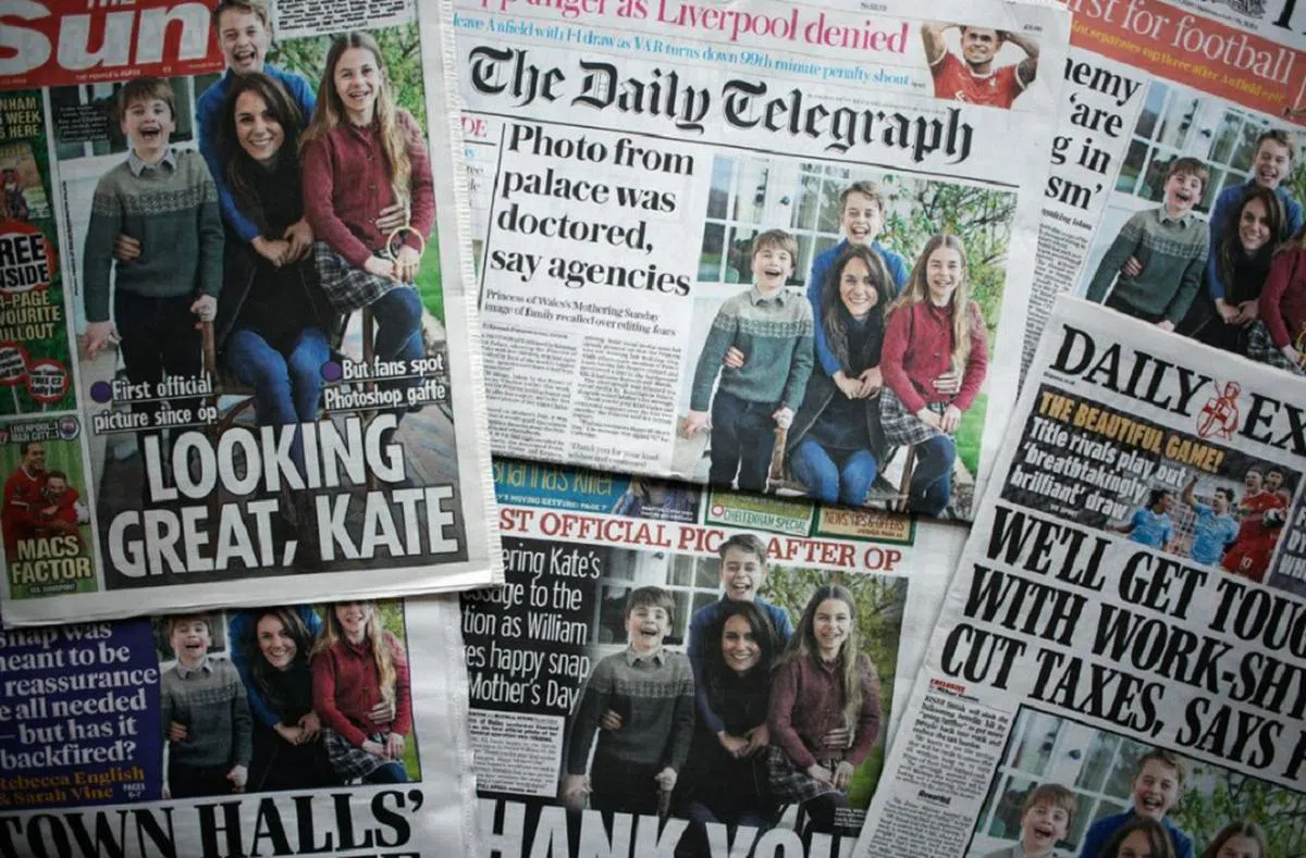 英国媒体铺天盖地报道凯特王妃的“照骗”风波。（互联网）