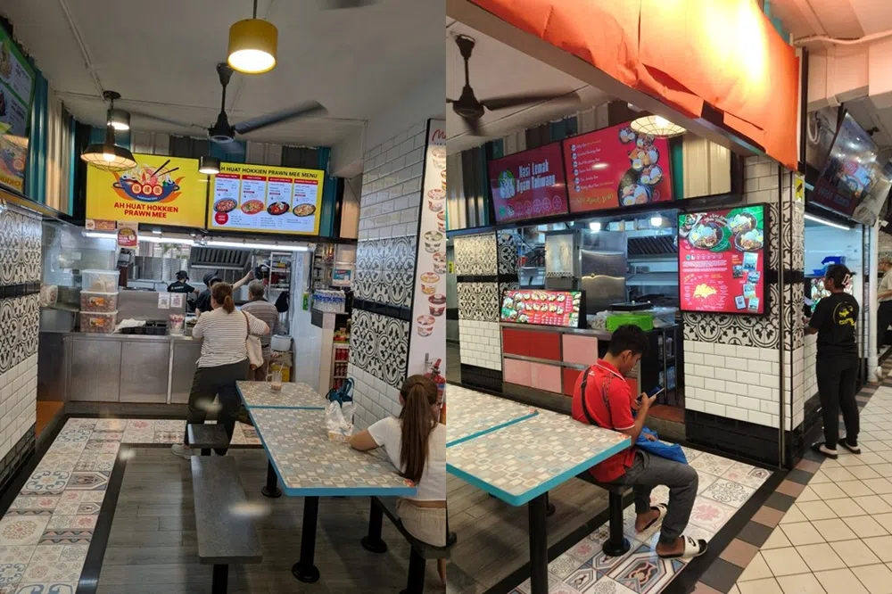 咖啡店的新摊位，包括福建虾面（左）和椰浆饭（右）档口。