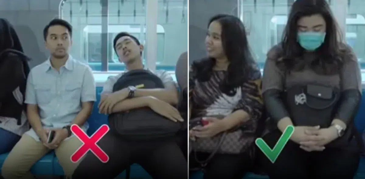  雅加达地铁当局劝告乘客在车厢内睡觉应抬头戴口罩避免发出打鼾声。（互联网） 