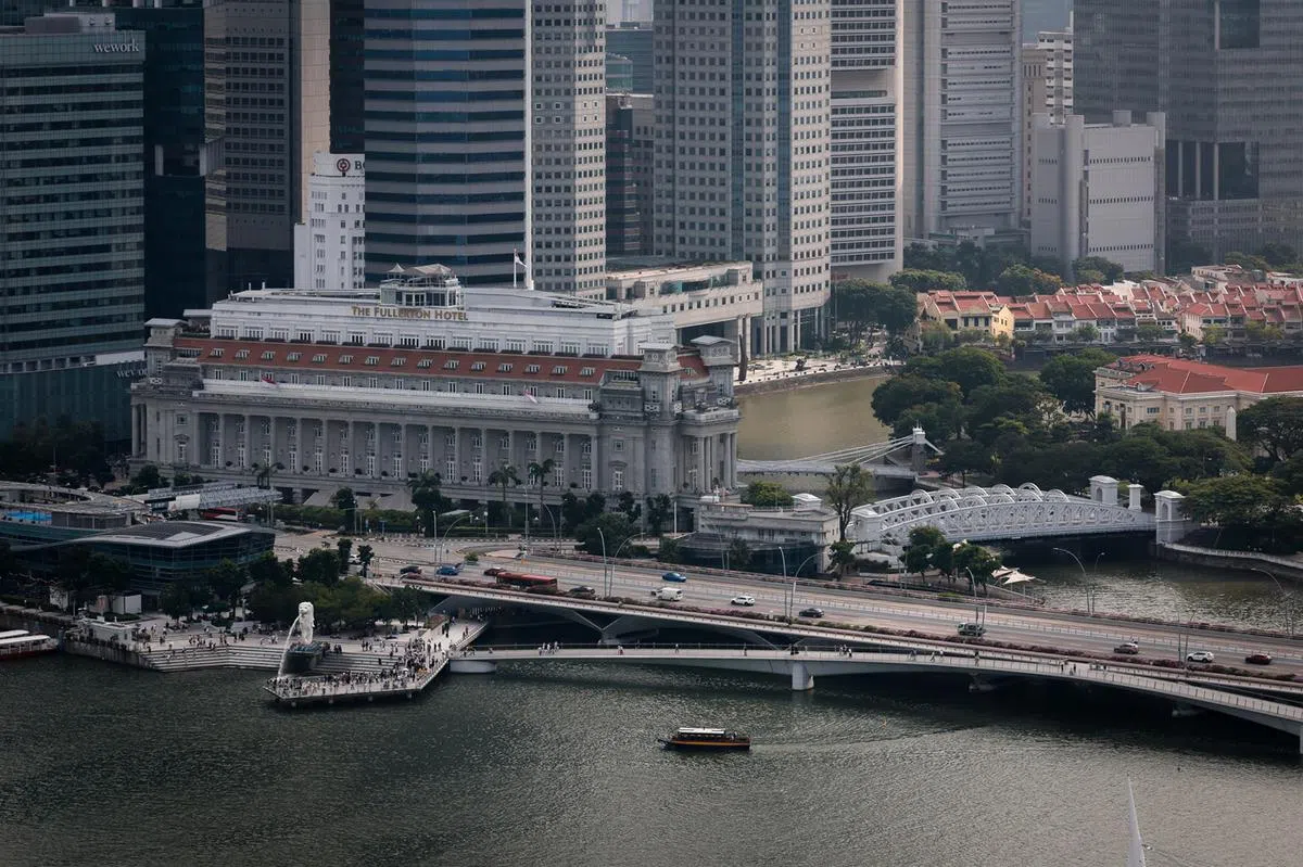 鸟瞰新加坡鱼尾狮公园。（海峡时报）
