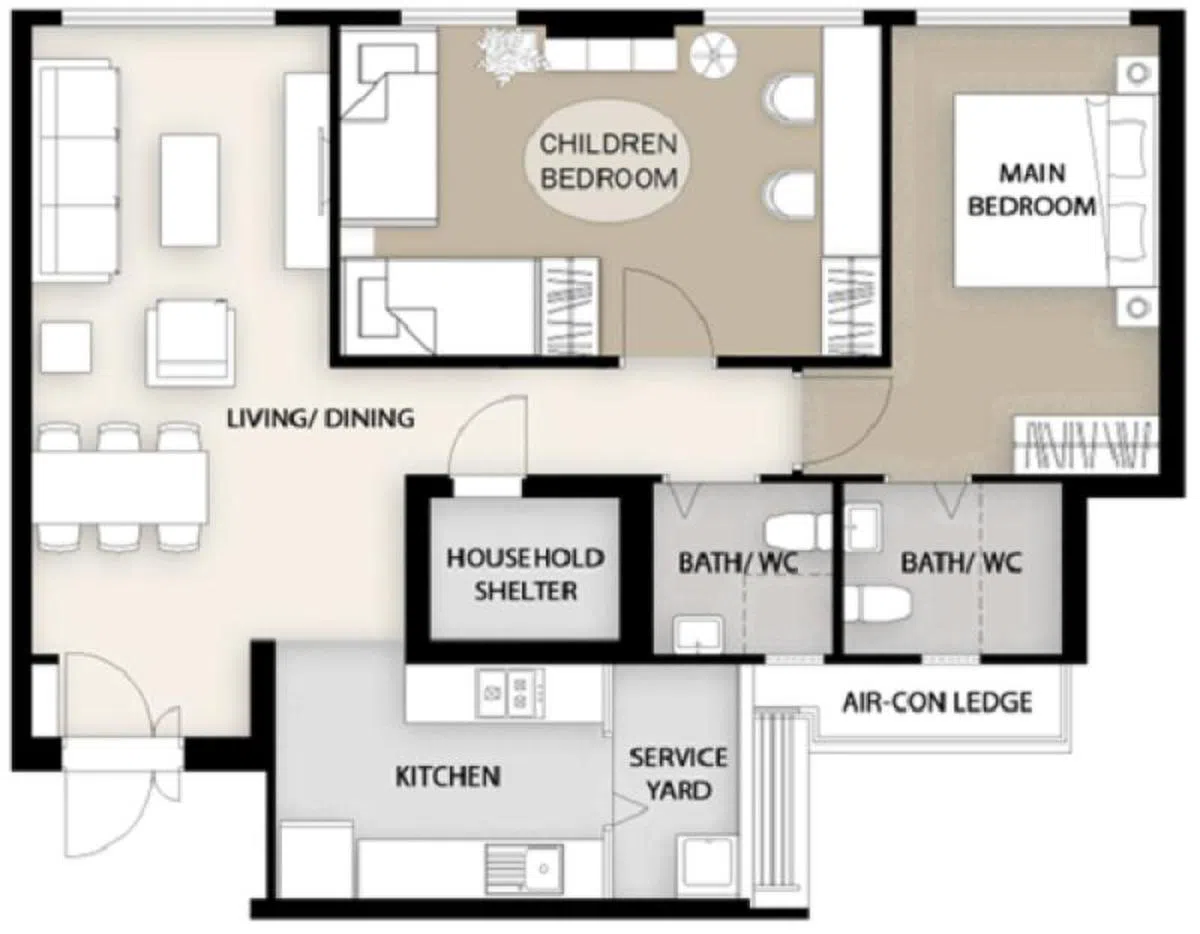 较大的儿童卧室。（市区重建局）