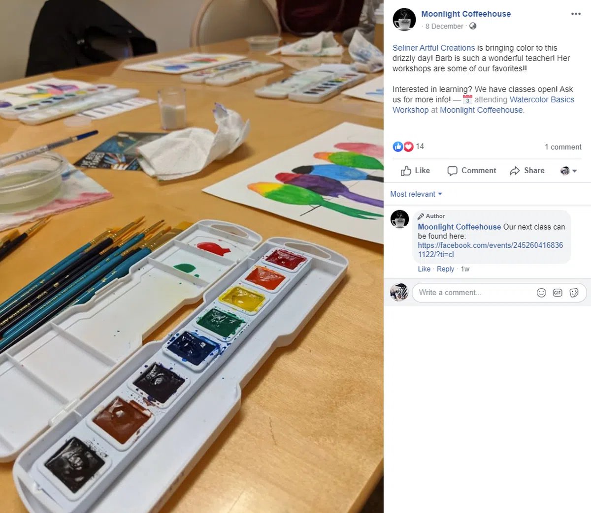 水彩绘画班虽然收费，但是提供一切所需材料。（面簿截图） 