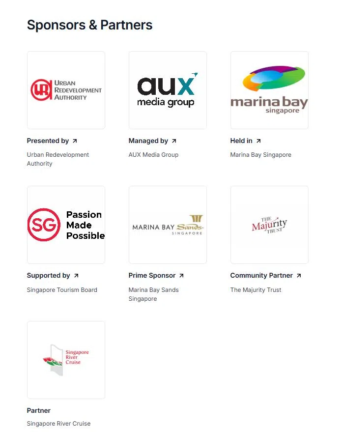 滨海湾的跨年活动的赞助商和合作伙伴。