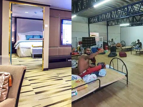 左边是游轮套房，右边是组屋底层和多层停车场住宿。（丽星邮轮官网/建屋局） 