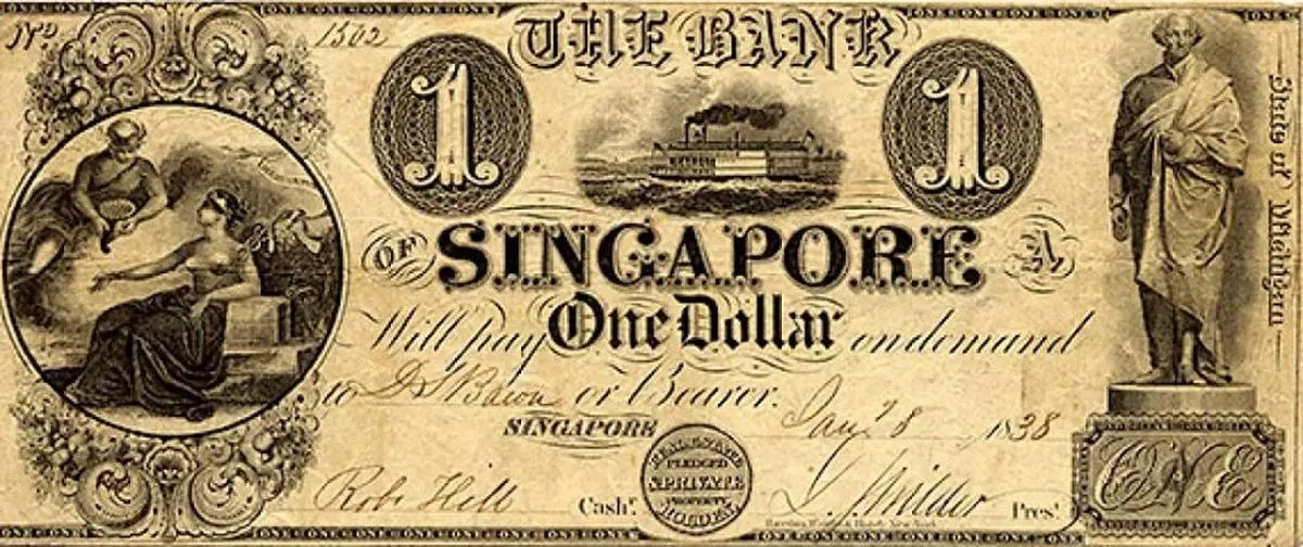 新加坡镇“野猫”银行发行的钞票，还印上Singapore的字样。（互联网）