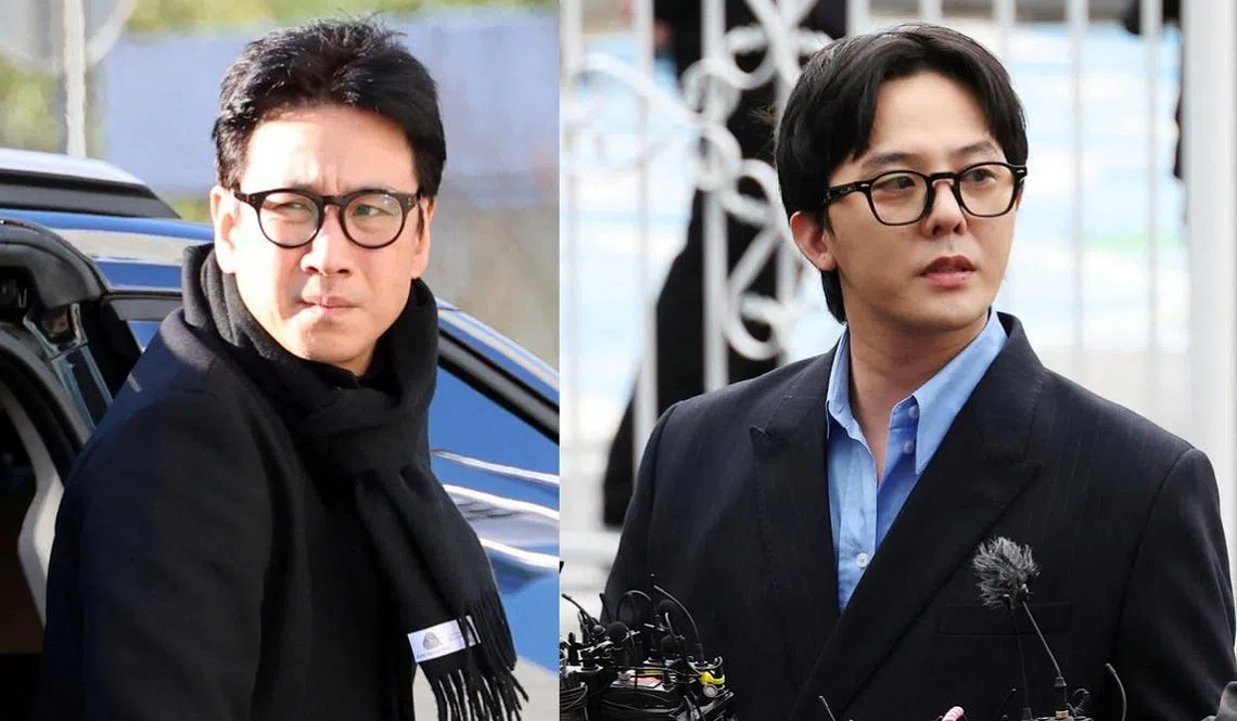 韩国男星李善均（左）上个月轻生，他生前卷入吸毒风暴；韩国男团Bigbang队长权志龙（右）则在上个月洗脱吸毒嫌疑。（路透社／红蚂蚁制图）