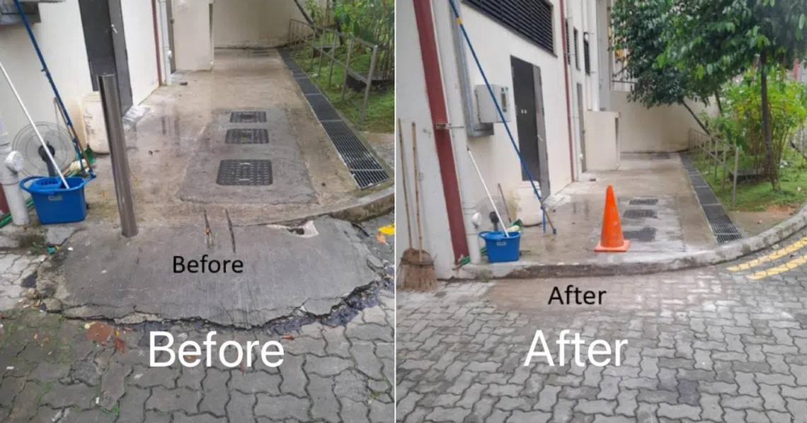 左边是修理前的斜坡，右边是拆除后的情况。（取自李宏壮脸书）