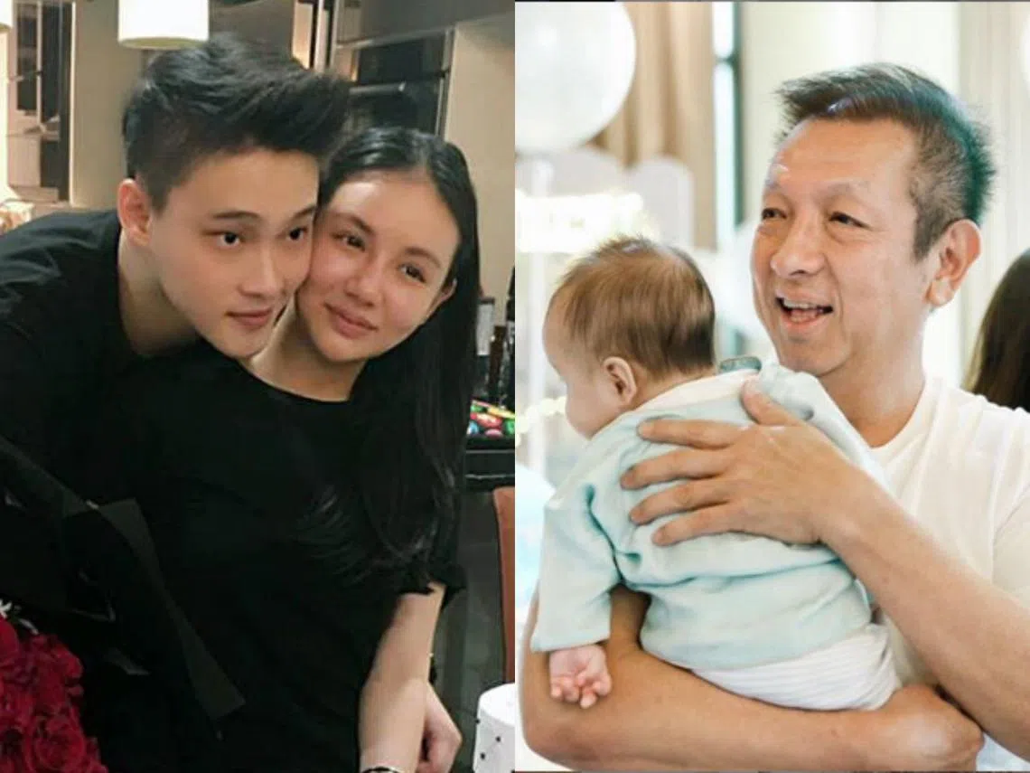 左为女婿许斌楷和女儿林慧俐，右为股票大王林荣福以及孙子。（林慧俐instagram）