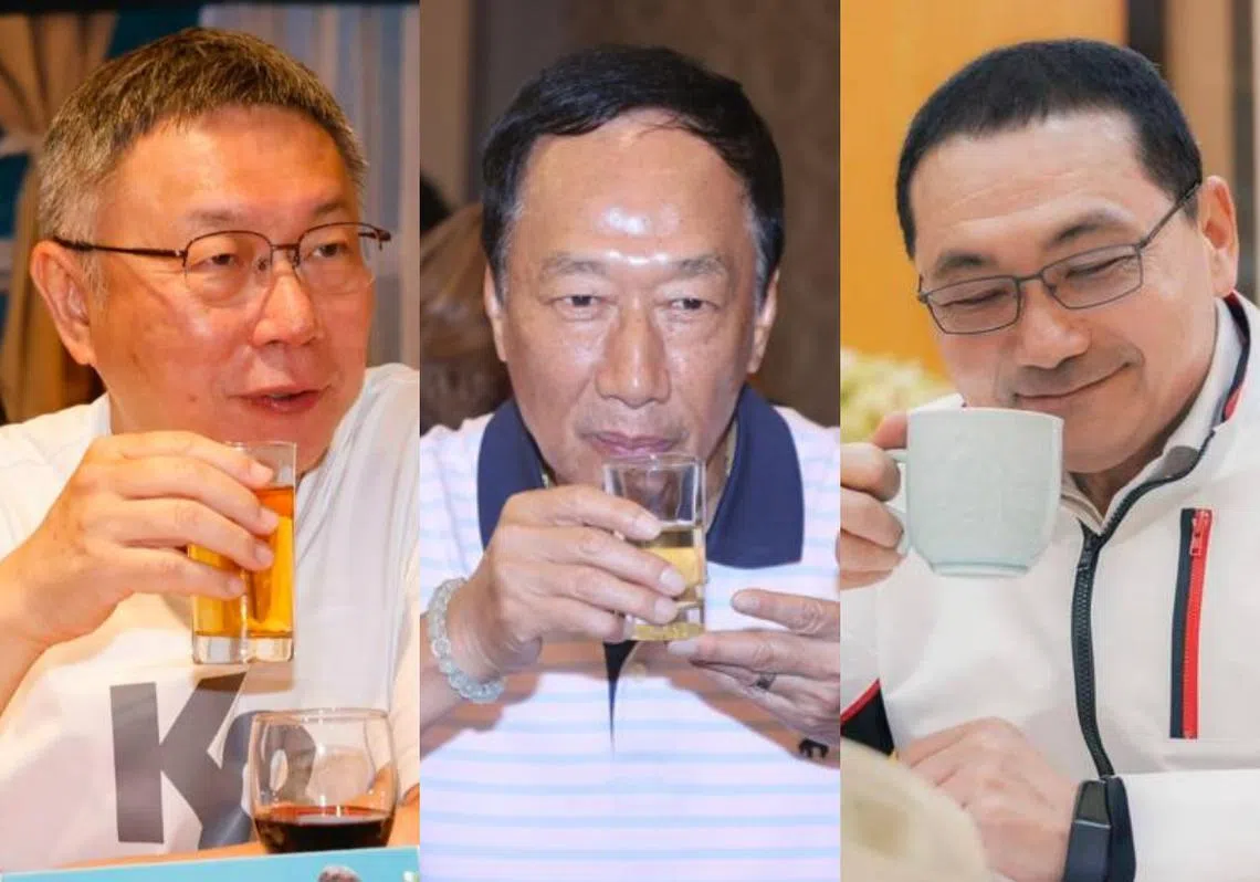 左起：柯文哲、郭台铭、侯友宜。（红蚂蚁制图）