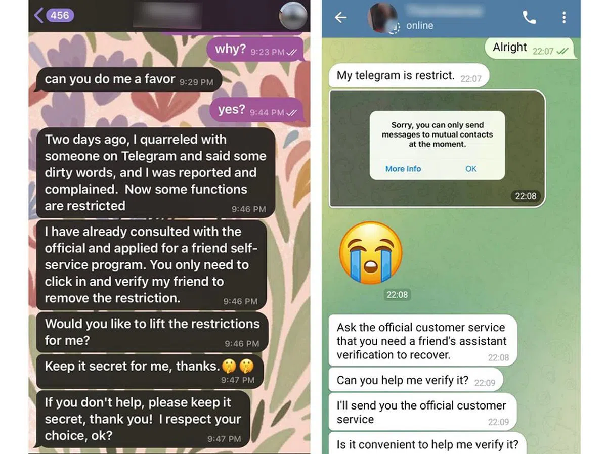 当局提醒公众，慎防一种新型的假冒Telegram账户诈骗案。（互联网）