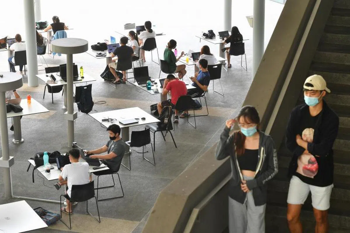 校园内的学生。（海峡时报）