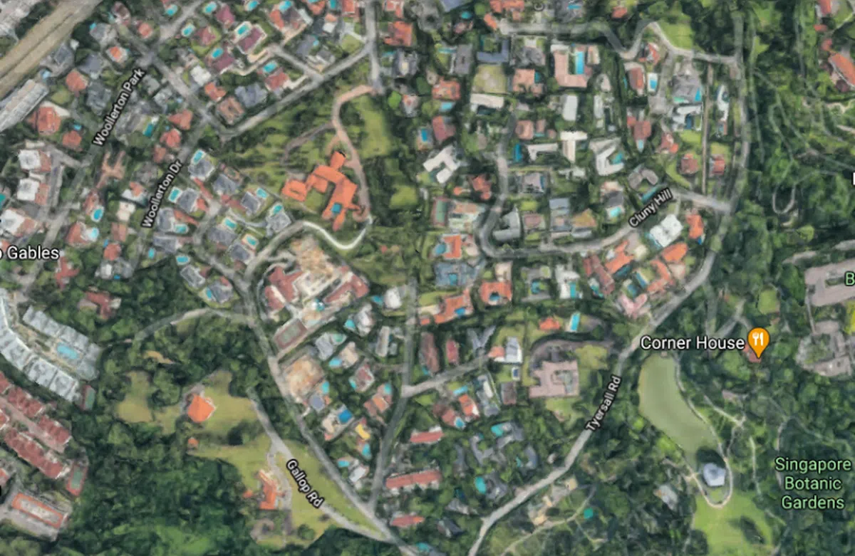  从谷歌地图鸟瞰格洛路（Gallop Road）优质洋房区。（谷歌截图） 