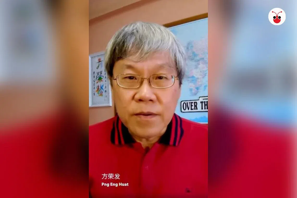 工人党前后港区议员方荣发以福建话录制视频，分享他如何说服92岁老父亲接种疫苗的经验，鼓励年长者也赶紧接种疫苗。（工人党面簿视频截图）