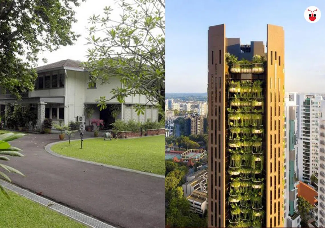 左：史旭夫妇以1亿2880万新元购得那森路的一套豪华洋房；右：台湾旺旺集团蔡衍明父子豪掷2亿9300万新元，买下乌节路附近的豪华公寓Eden。（商业时报 / eden.singapore Instagram / 红蚂蚁制图）