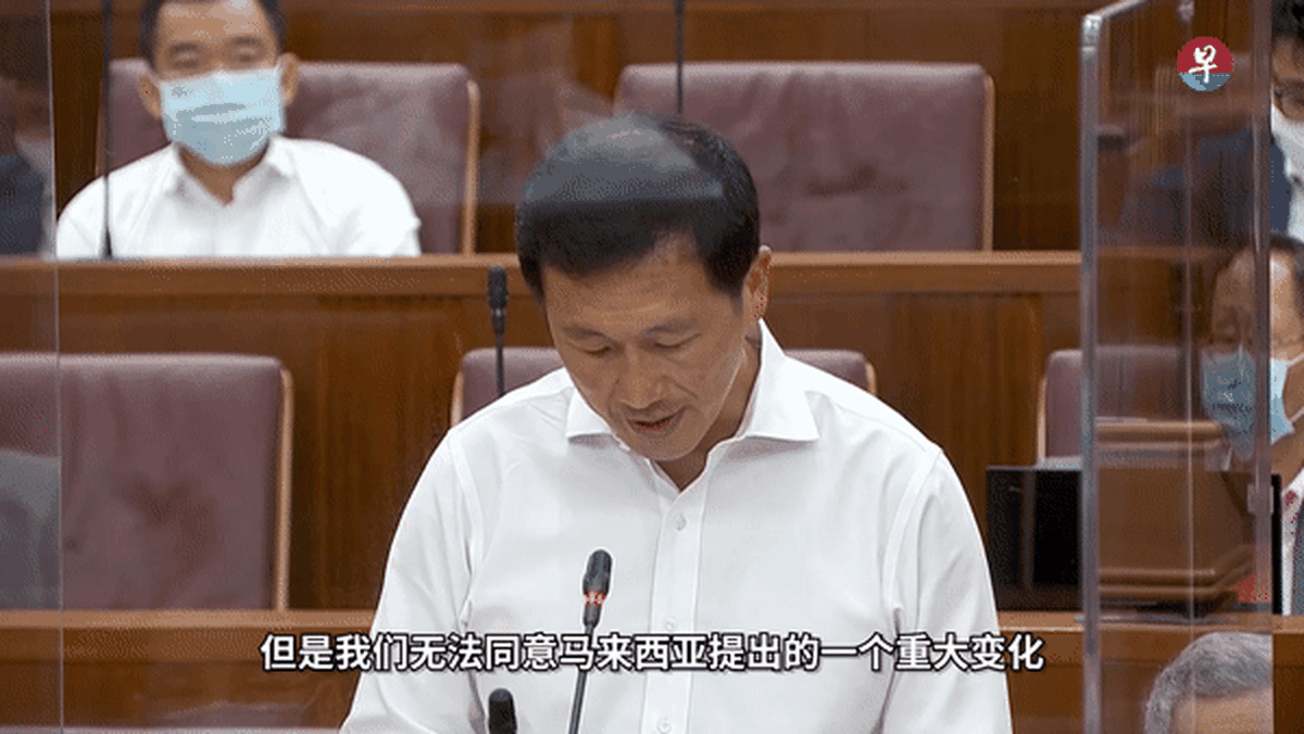  交通部长王乙康在昨日（5日）国会解释为何取消新隆高铁。（联合早报） 