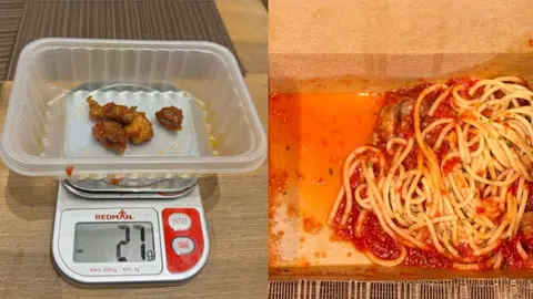 经济餐“鸡肉意大利面”中所含的肉量仅为27克。
