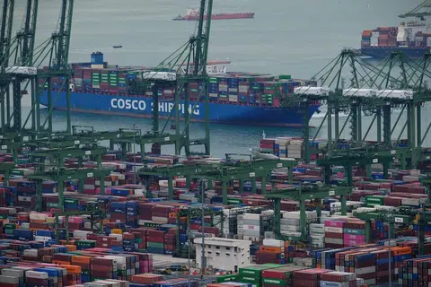 新加坡港口是全球最繁忙的港口，2021年全年共处理了3750万个20英尺的标准集装箱，货运量高达5.99亿吨。（海峡时报）