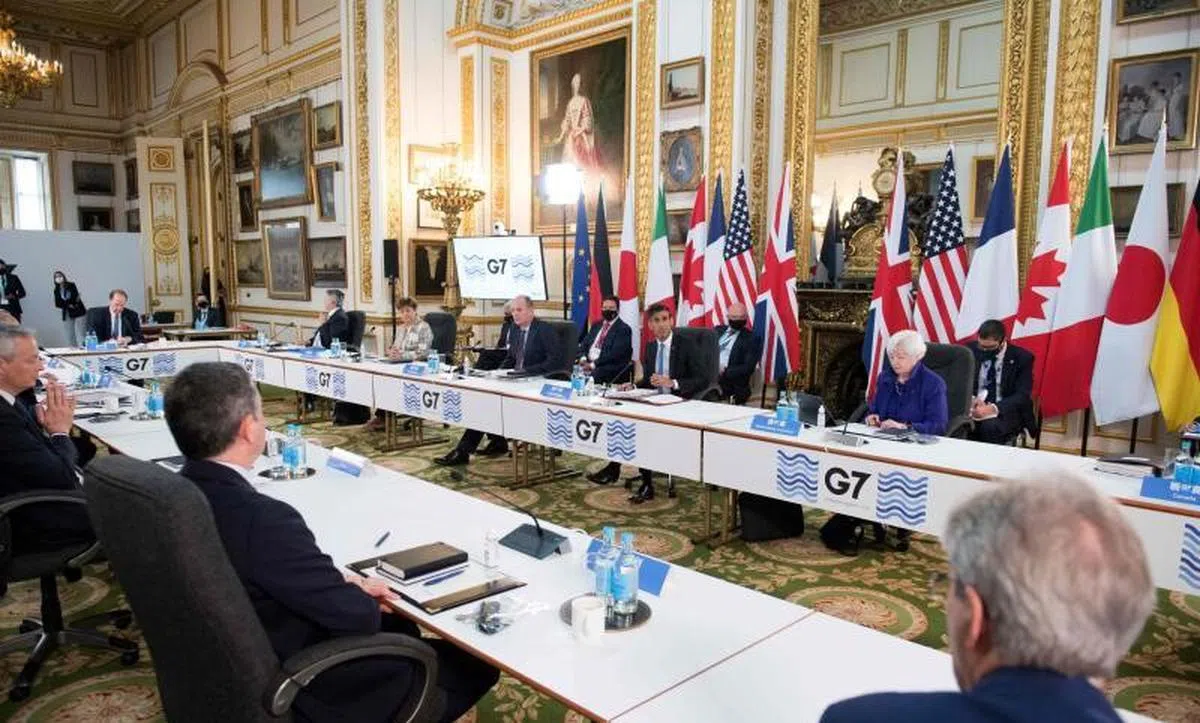 G7财长在英国伦敦举行两天会谈后于6月5日达成协议，支持将全球最低企业税率定在15%。（法新社） 